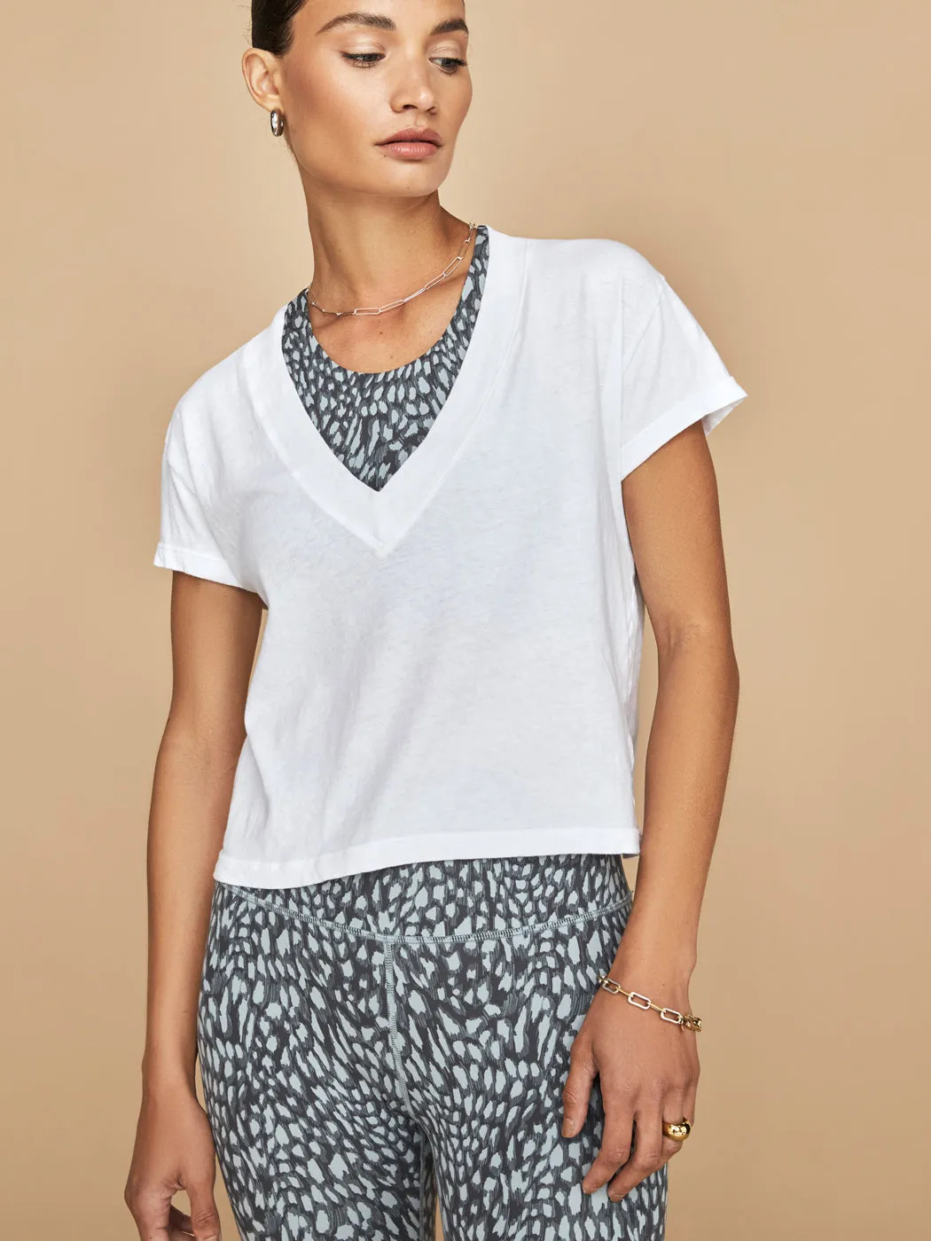 Alanis Recycled Cotton V Neck Tee - White sold by Carbon38 product image thumbnail 4