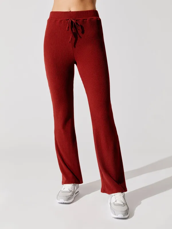 Brushed Ribbed Flare Pants - Rum Wine sold by Carbon38