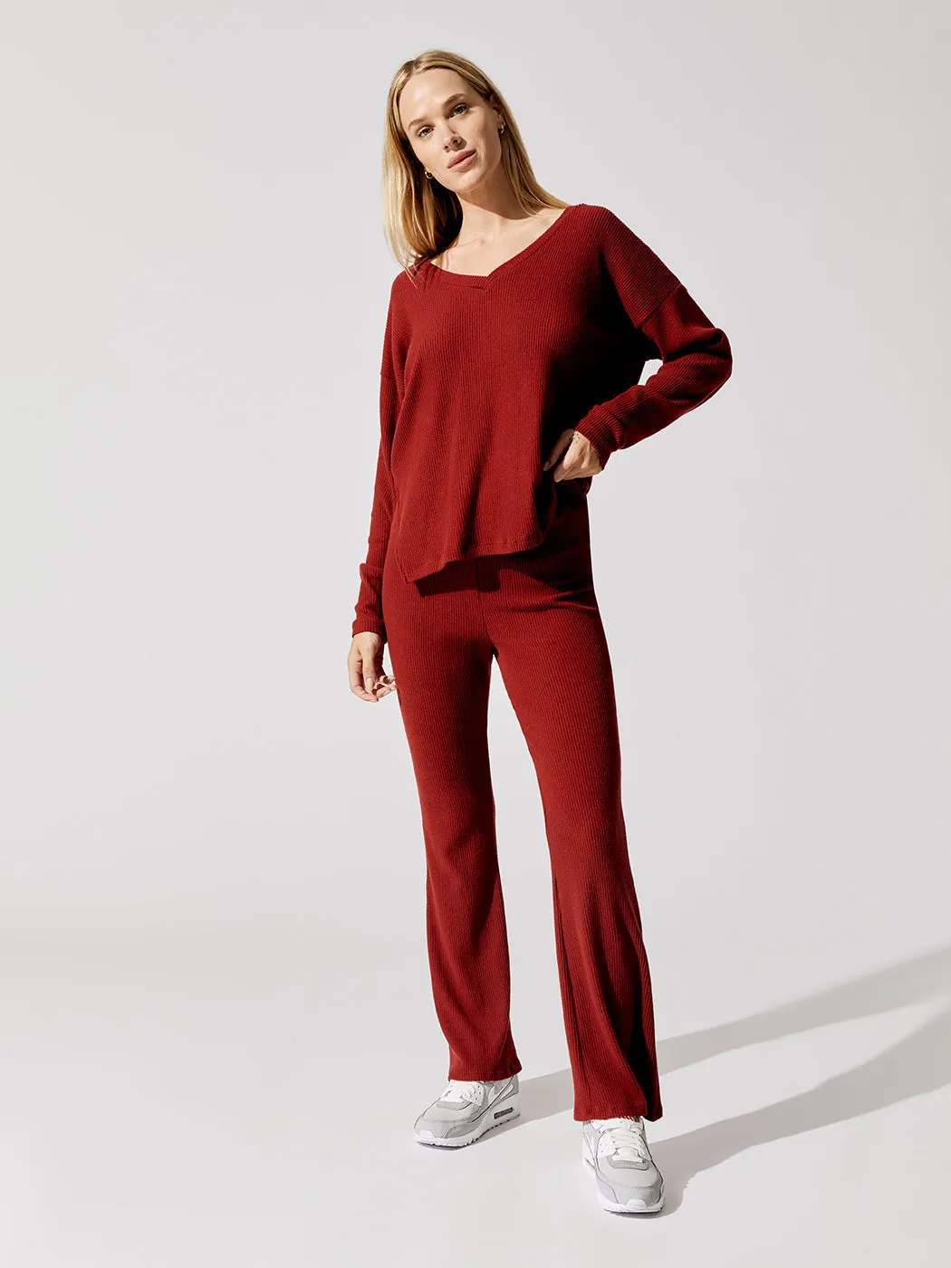 Brushed Ribbed Flare Pants - Rum Wine sold by Carbon38 product image thumbnail 2