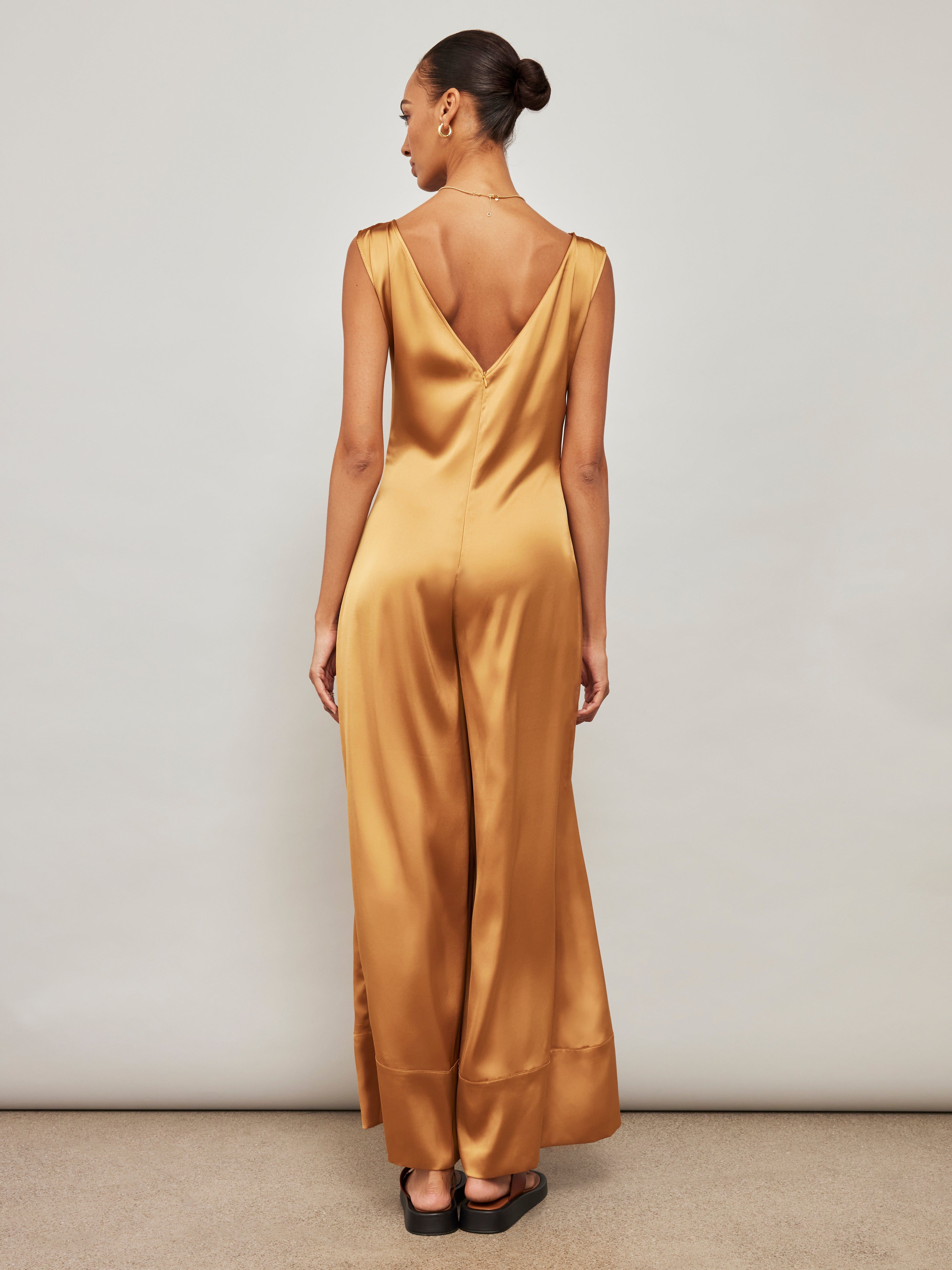 WIDE LEG SATIN JUMPSUIT - RUST sold by Carbon38 product image thumbnail 2