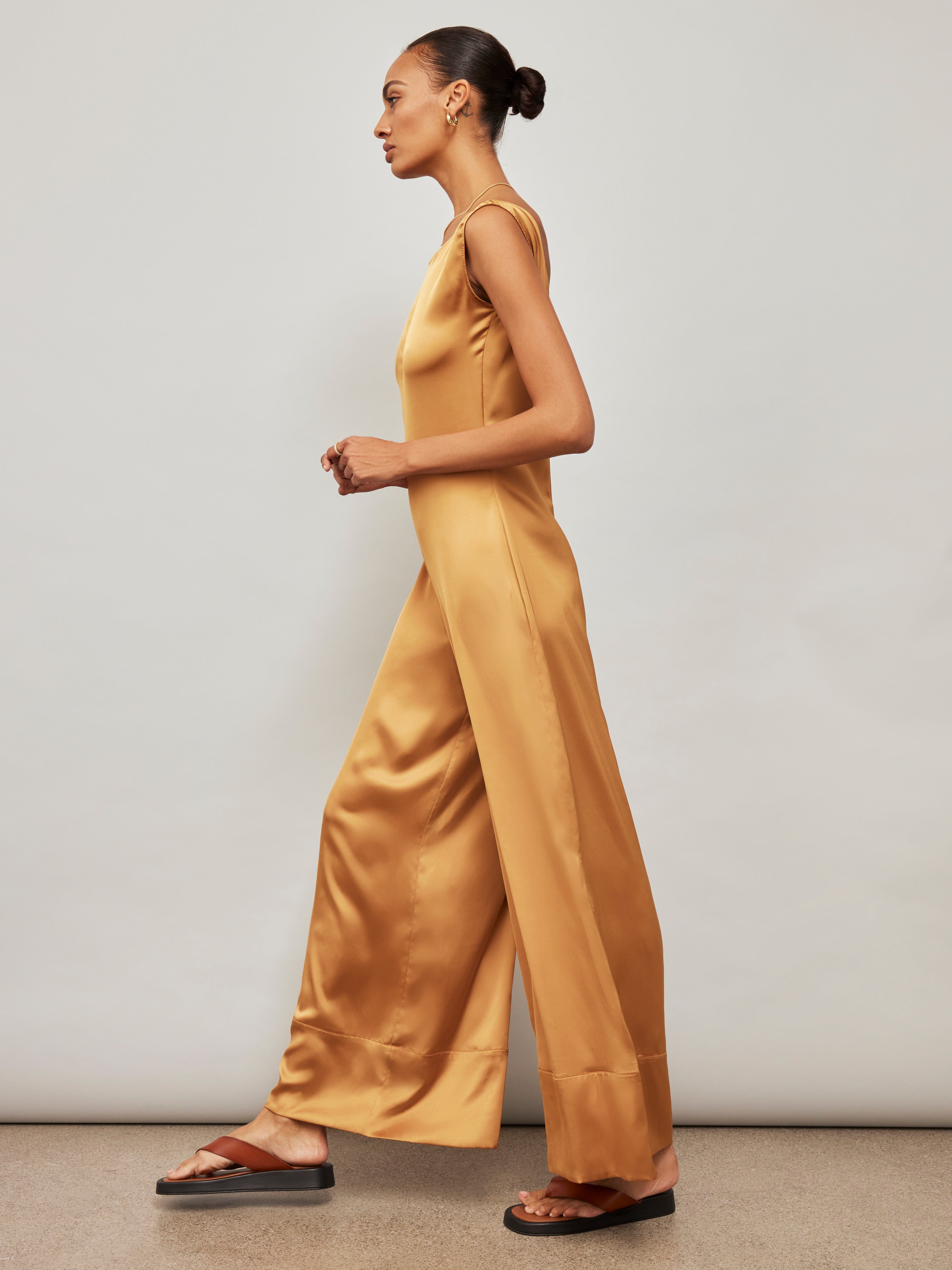 WIDE LEG SATIN JUMPSUIT - RUST sold by Carbon38 product image thumbnail 4