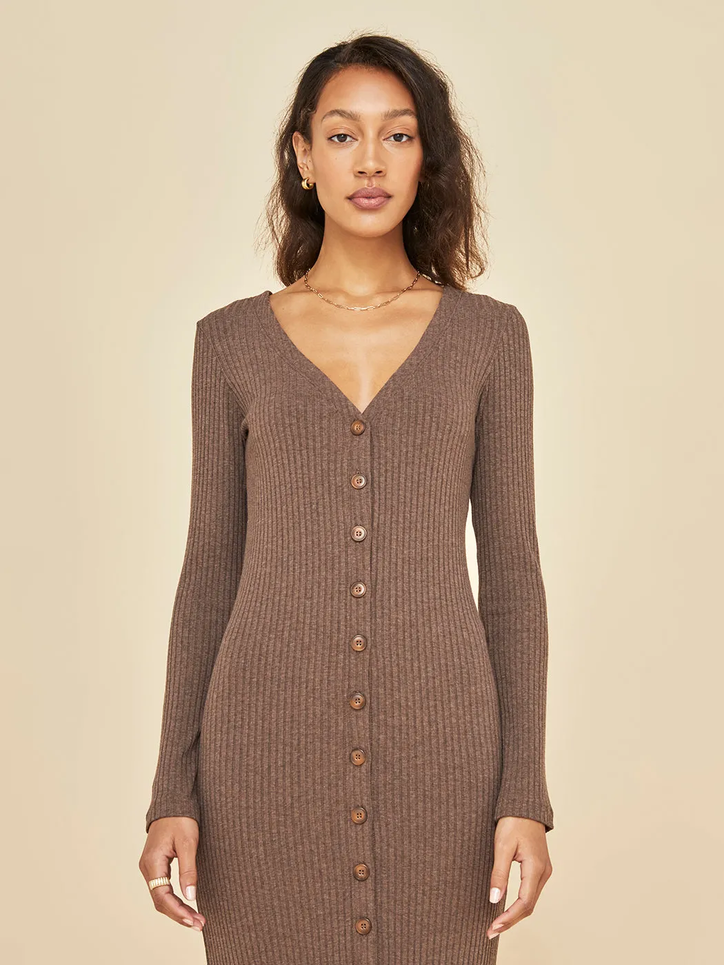 Long Sleeve Cardigan Rib Dress - Caramel sold by Carbon38 product image thumbnail 5