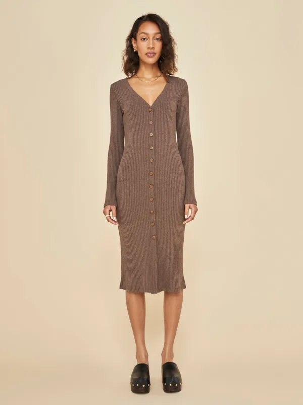 Long Sleeve Cardigan Rib Dress - Caramel sold by Carbon38