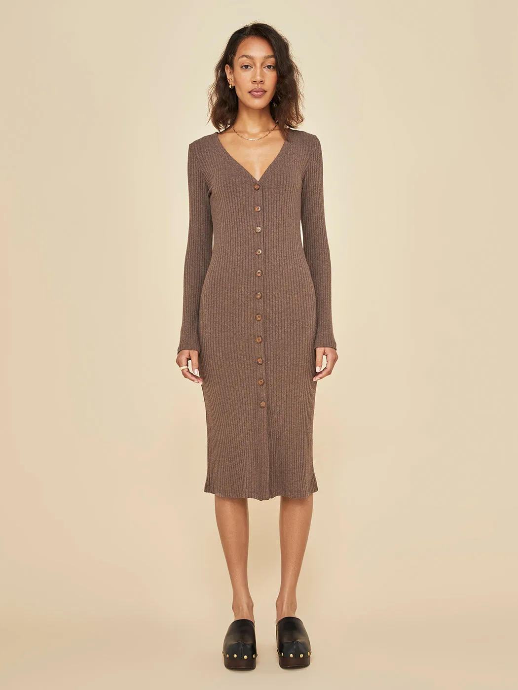 Long Sleeve Cardigan Rib Dress - Caramel sold by Carbon38