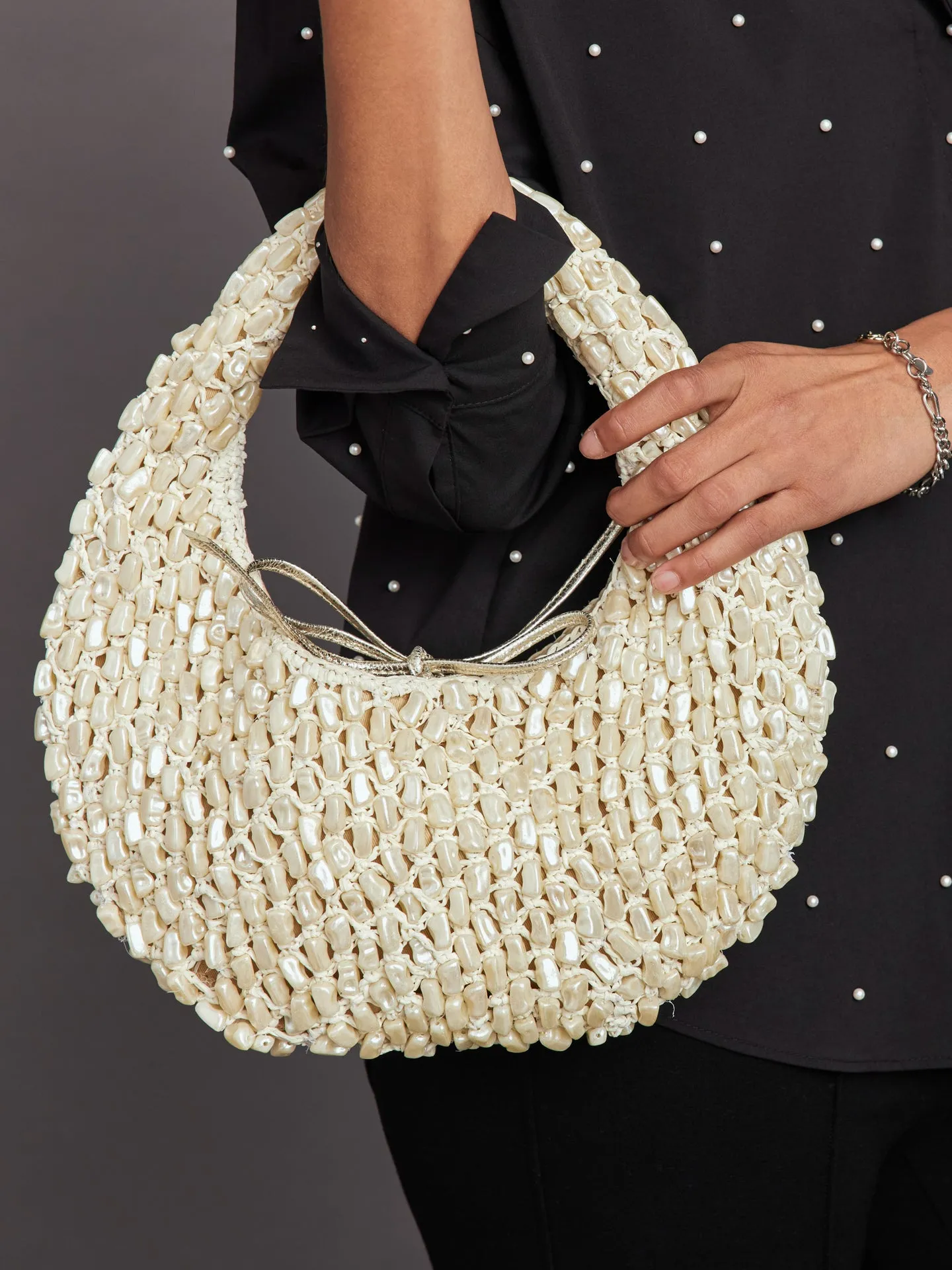 The Josie Tie Bag - Pearl and Raffia sold by Carbon38 product image thumbnail 4