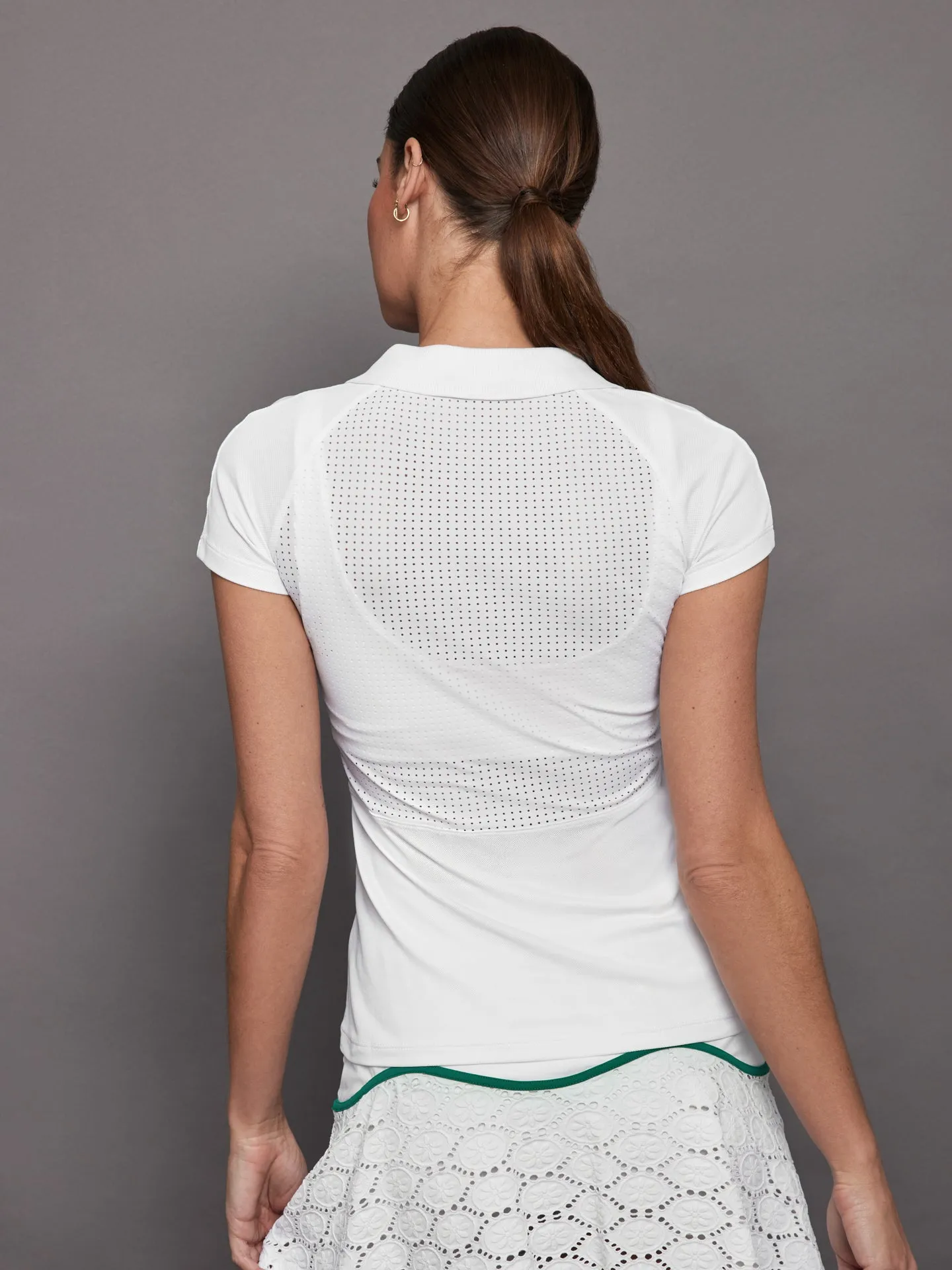 Mesh Zip Performance Polo - White with Green Trim sold by Carbon38 product image thumbnail 4