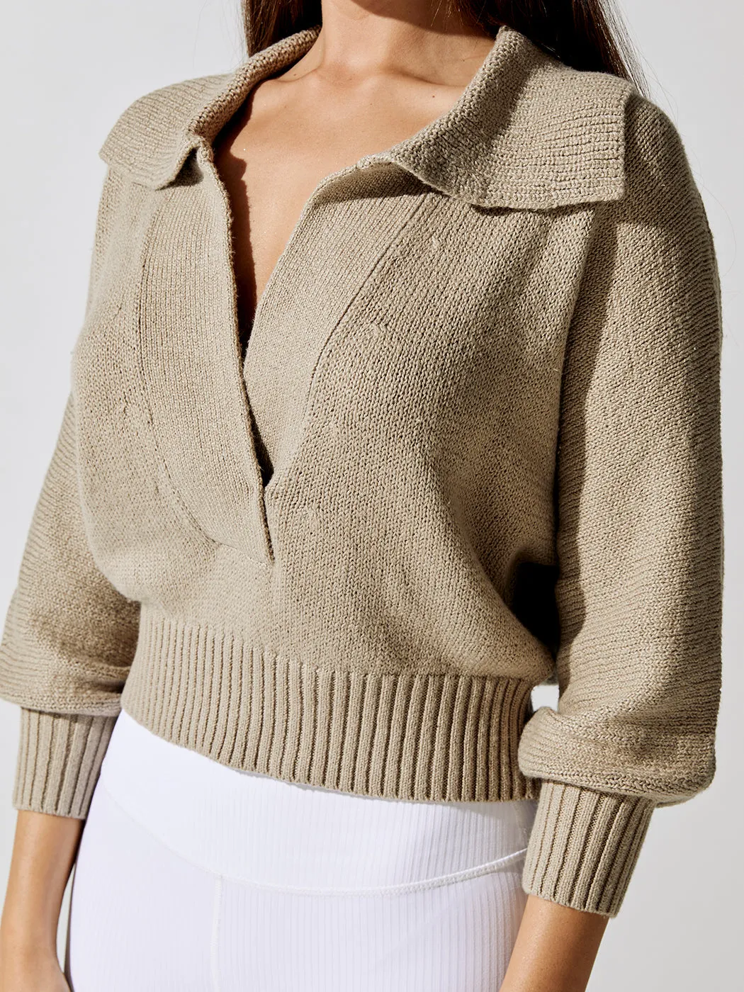 Marlowe Cropped Henley - Taupe sold by Carbon38 product image thumbnail 4