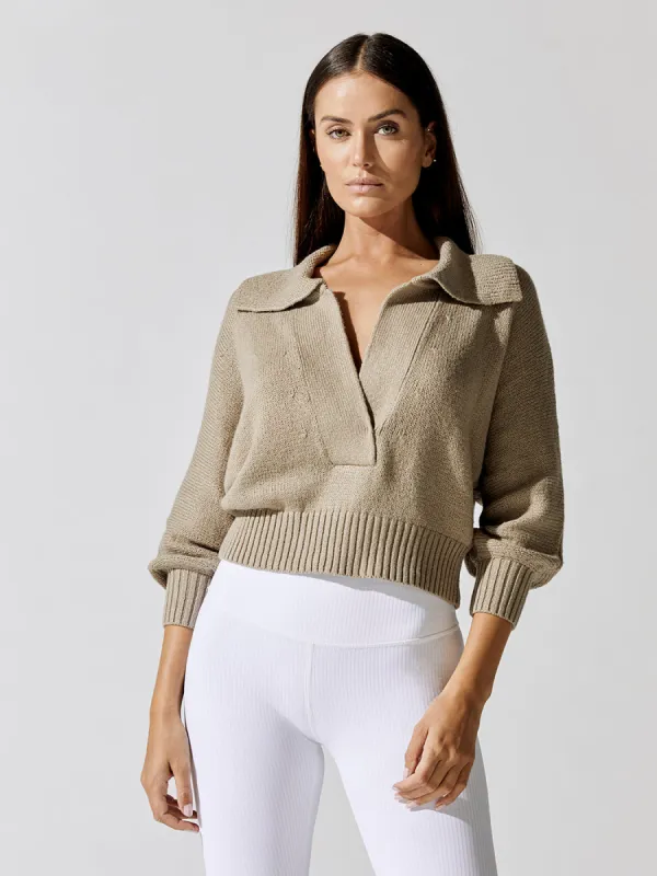 Marlowe Cropped Henley - Taupe sold by Carbon38