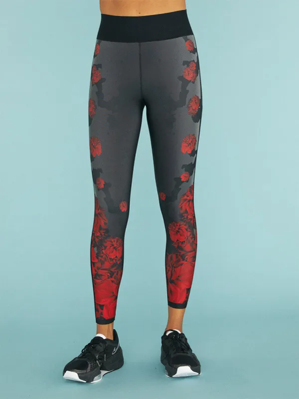 Moody Dahlia Side Print Ultra High Legging - Nero/Nero Velvet sold by Carbon38