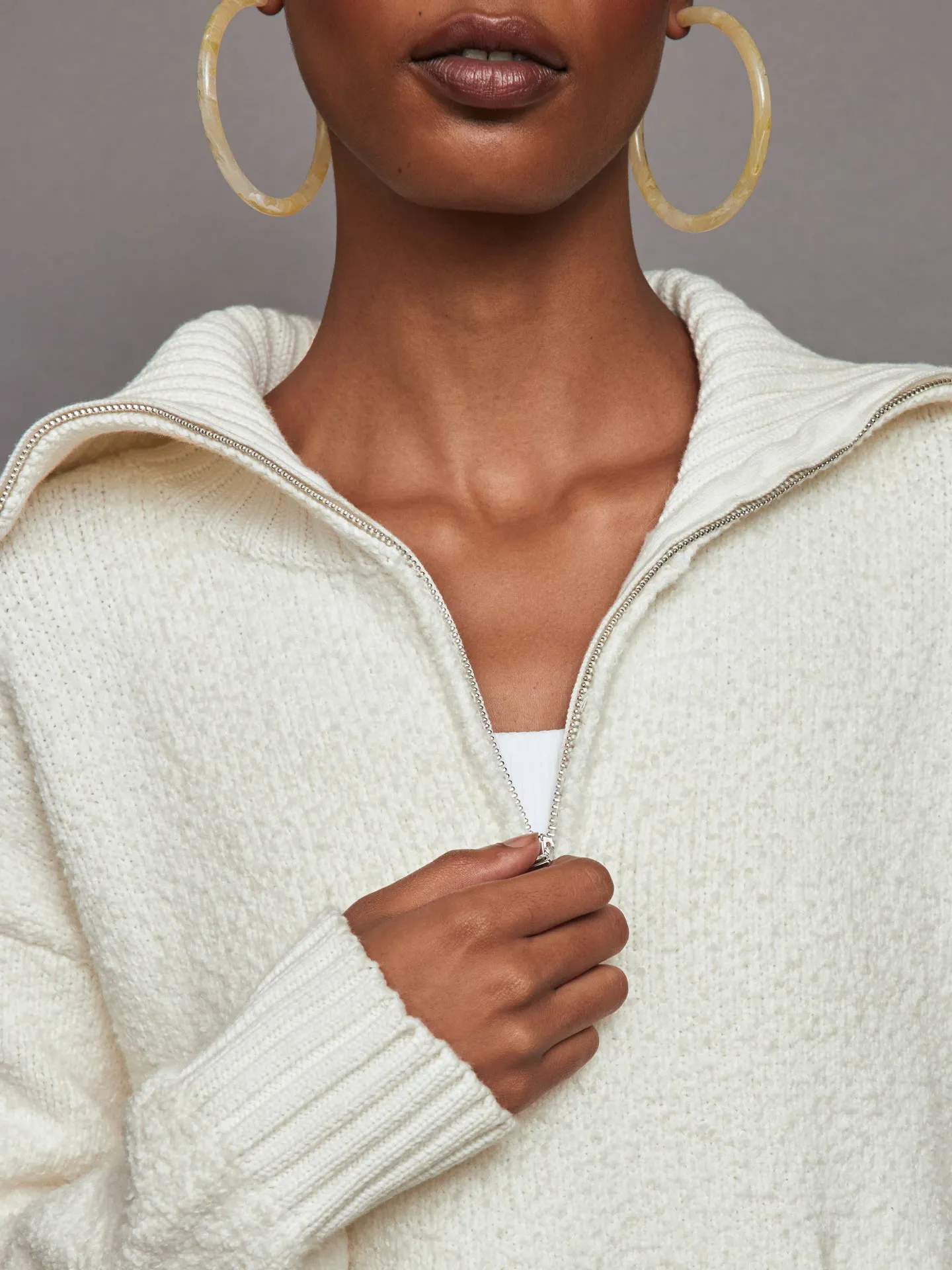 Half Zip Boucle Pullover - Winter White sold by Carbon38 product image thumbnail 3