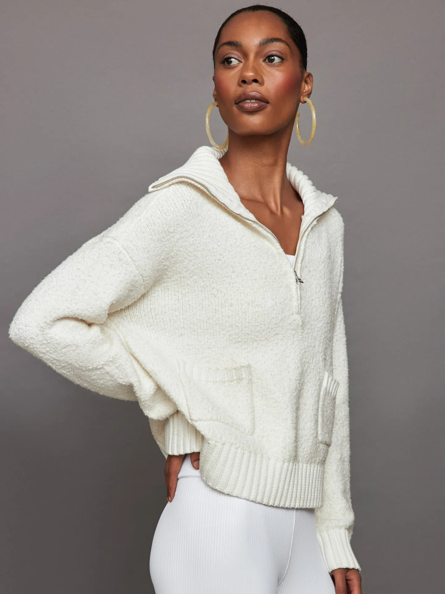 Half Zip Boucle Pullover - Winter White sold by Carbon38