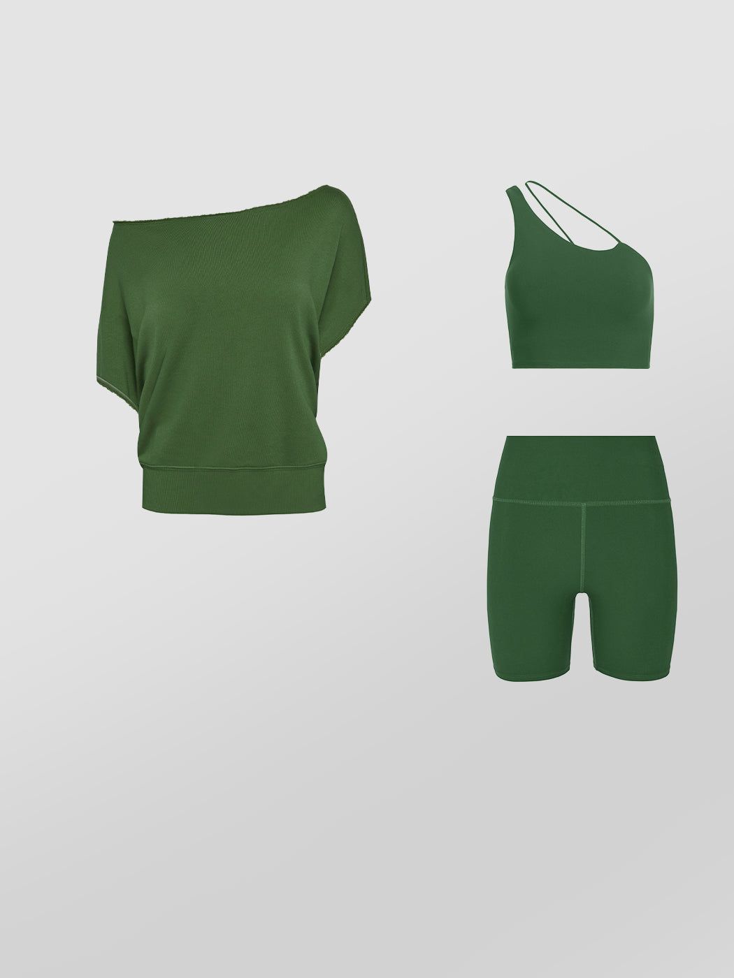 MELT CONVERTIBLE BRA + BIKER SHORT + SHORT SLEEVE OFF SHOULDER SWEATSHIRT BUNDLE sold by Carbon38