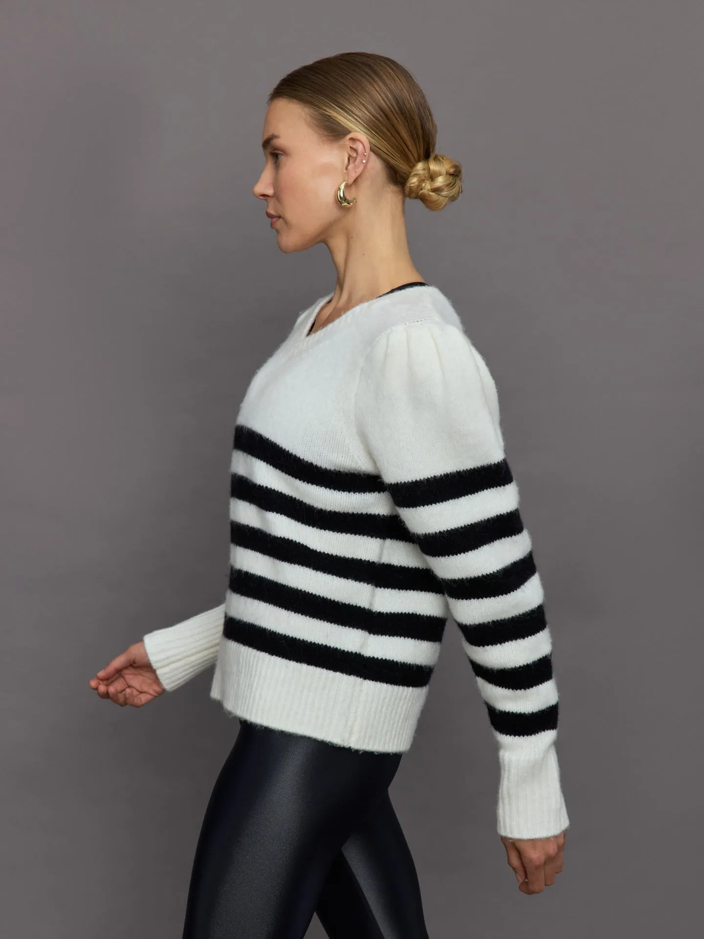 Striped Puff Sleeve Sweater - Cream/ Black sold by Carbon38 product image thumbnail 4