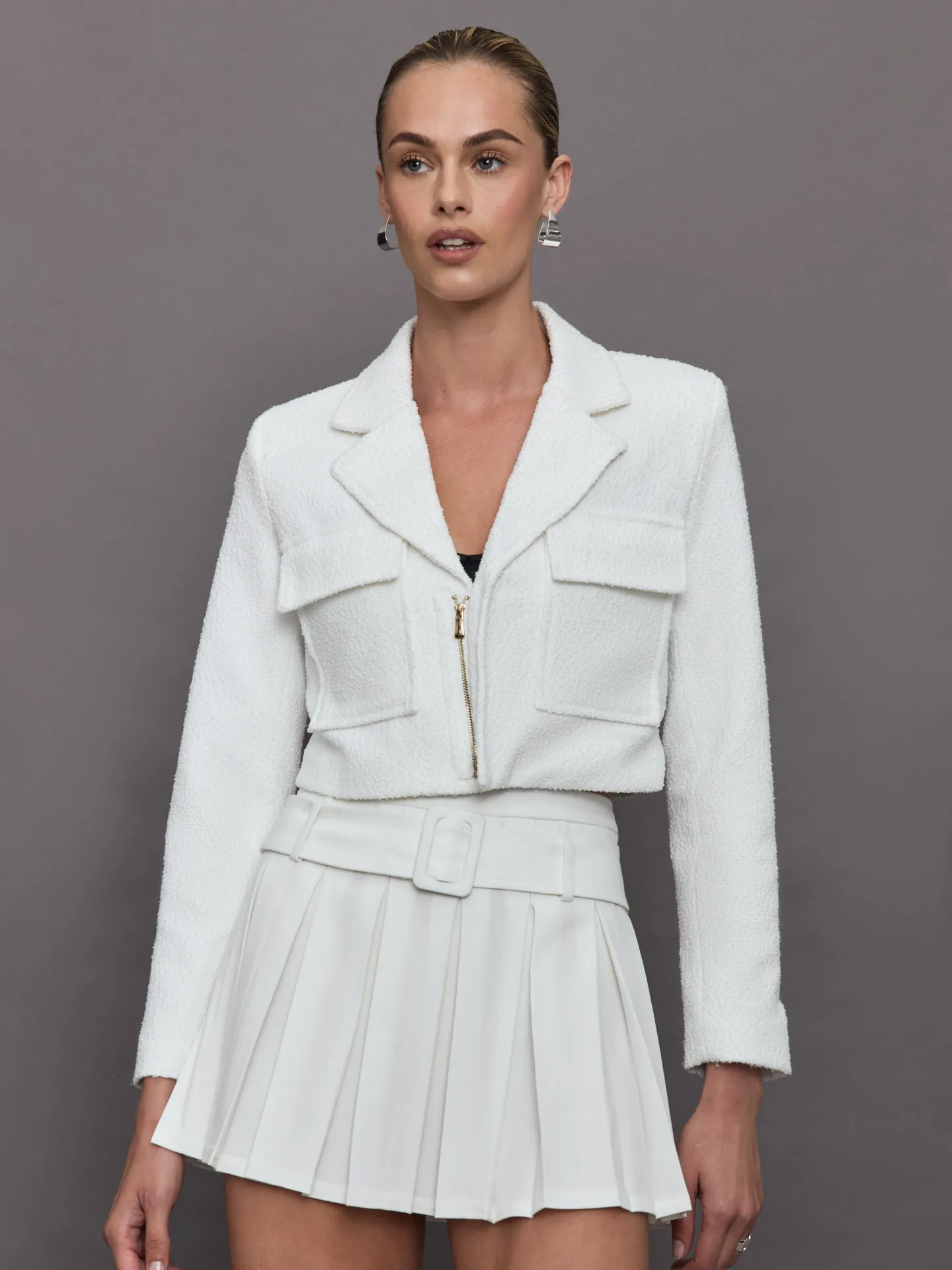 Bouclé Cropped Blazer - Cream sold by Carbon38