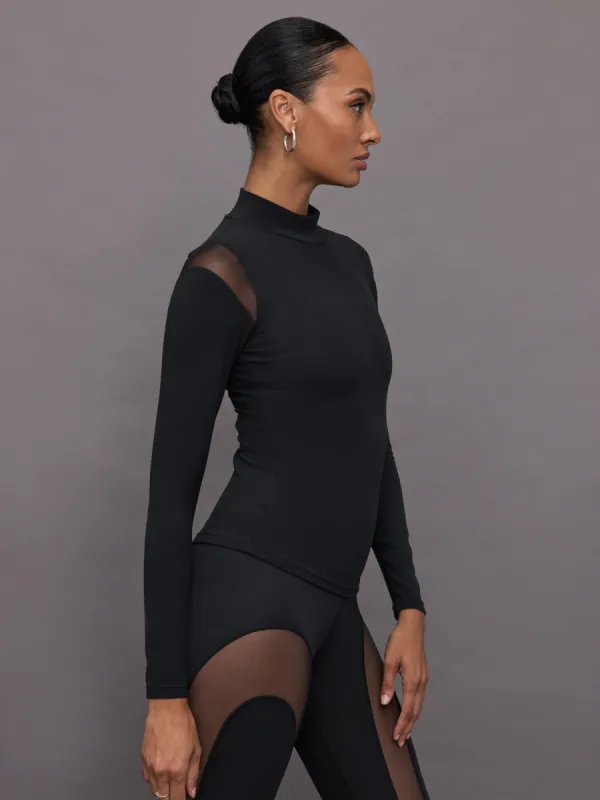 Sheer Spliced Mock Neck in Melt - Black sold by Carbon38