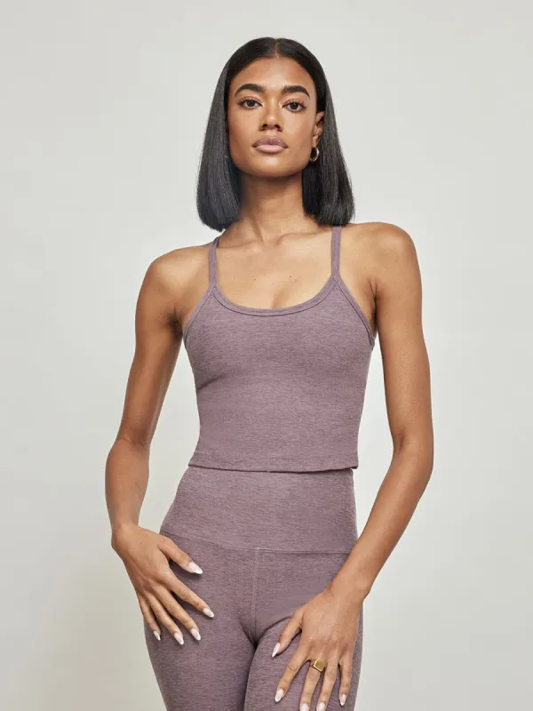 Spacedye Slim Racerback Cropped Tank - Silverberry Heather sold by Carbon38