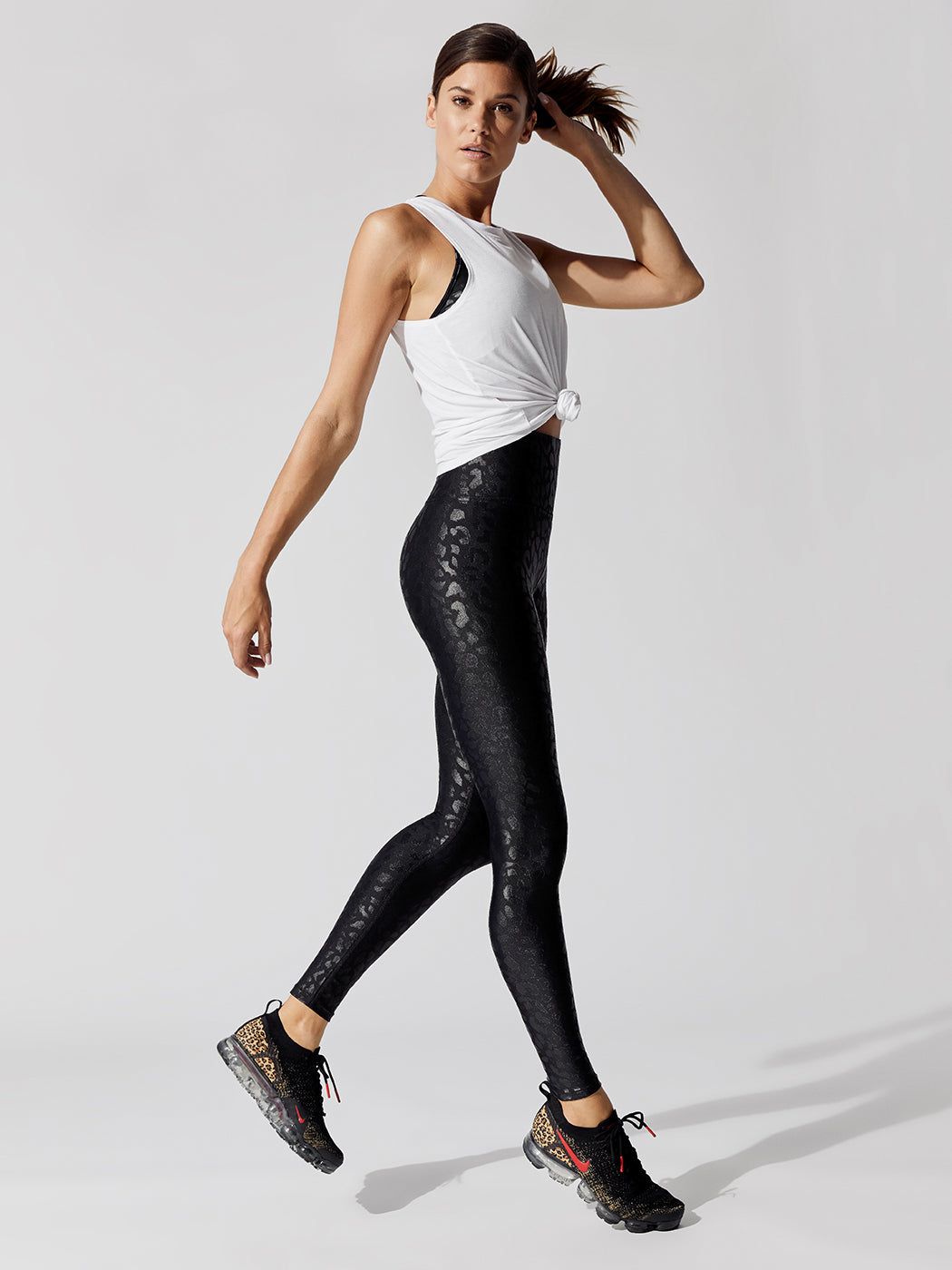 High Rise Full-length Legging in Leopard Takara Shine - Black sold by Carbon38