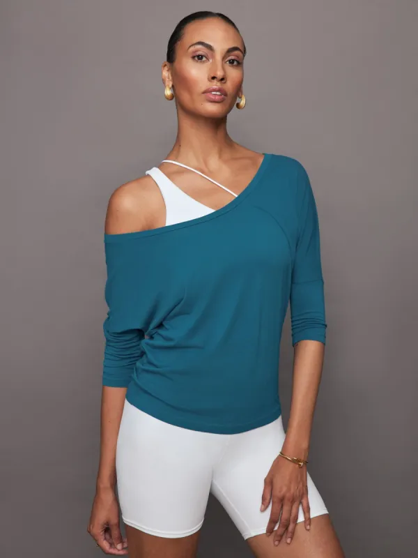 Long Sleeve Off Shoulder Tee - Deep Lagoon sold by Carbon38