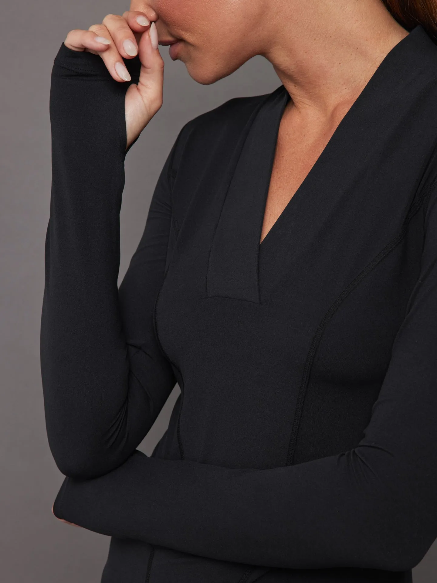 Long Sleeve Wrap Neck Shirt - Black sold by Carbon38 product image thumbnail 4