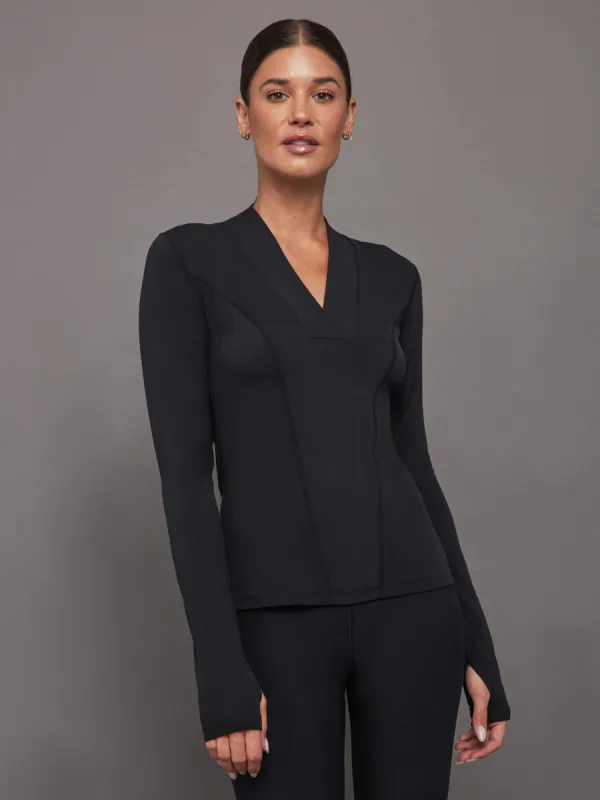 Long Sleeve Wrap Neck Shirt - Black sold by Carbon38