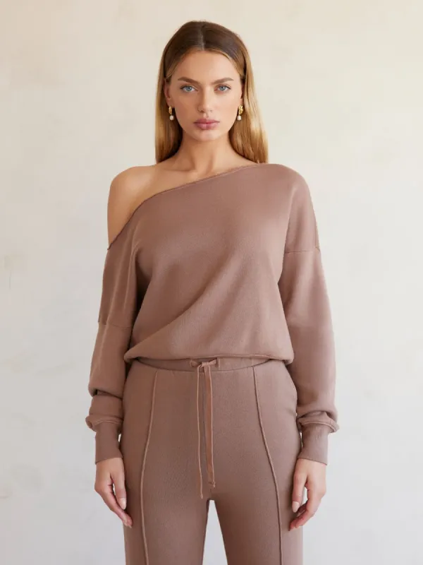 Off Shoulder Sweatshirt in French Terry - Thrush sold by Carbon38