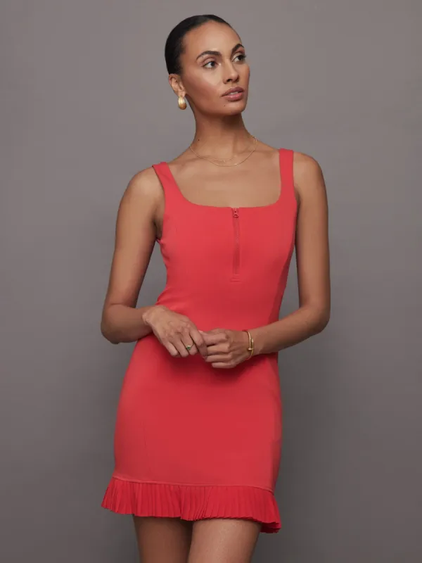 Pleated Hem Tennis Dress in Scuba - Tomato sold by Carbon38