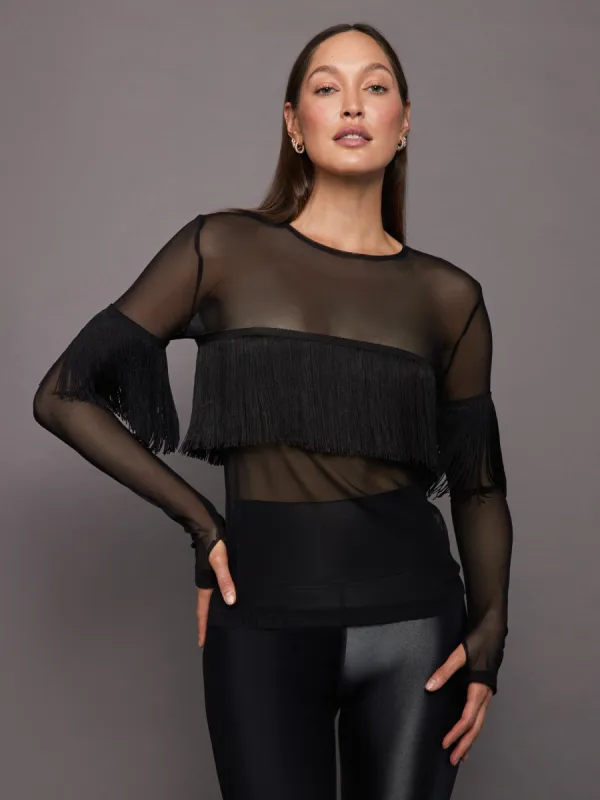 Long Sleeve Crewneck Fringe - Black/Black sold by Carbon38