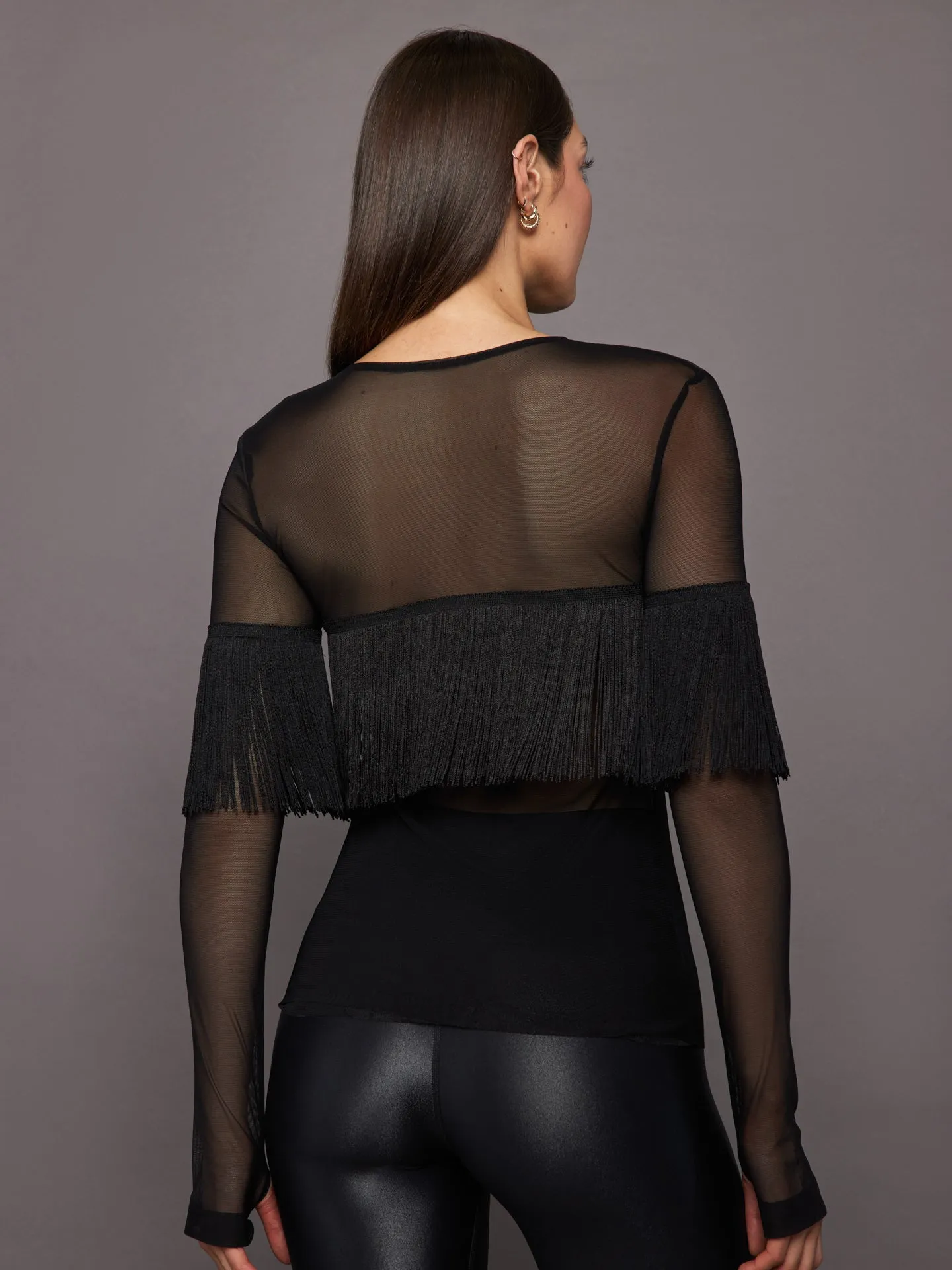 Long Sleeve Crewneck Fringe - Black/Black sold by Carbon38 product image thumbnail 5