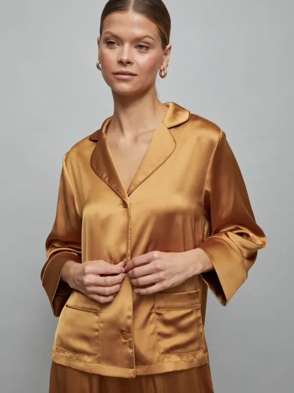 Satin Short Sleeve Resort Top - Rust sold by Carbon38