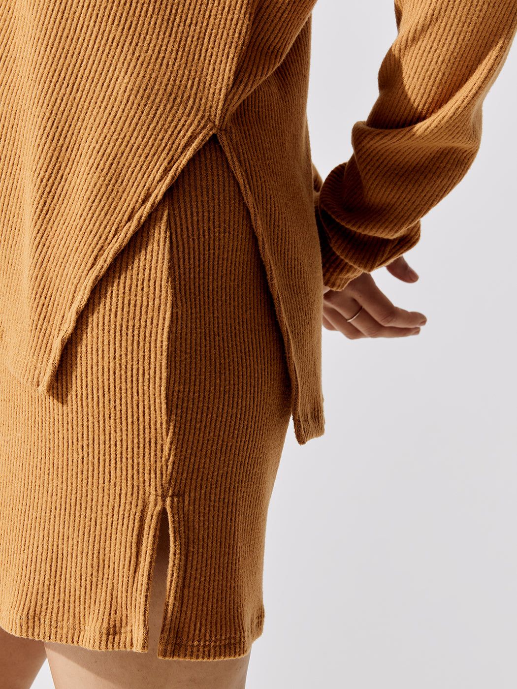 Brushed Ribbed Top With Side Slits - Brown Sugar sold by Carbon38 product image thumbnail 3