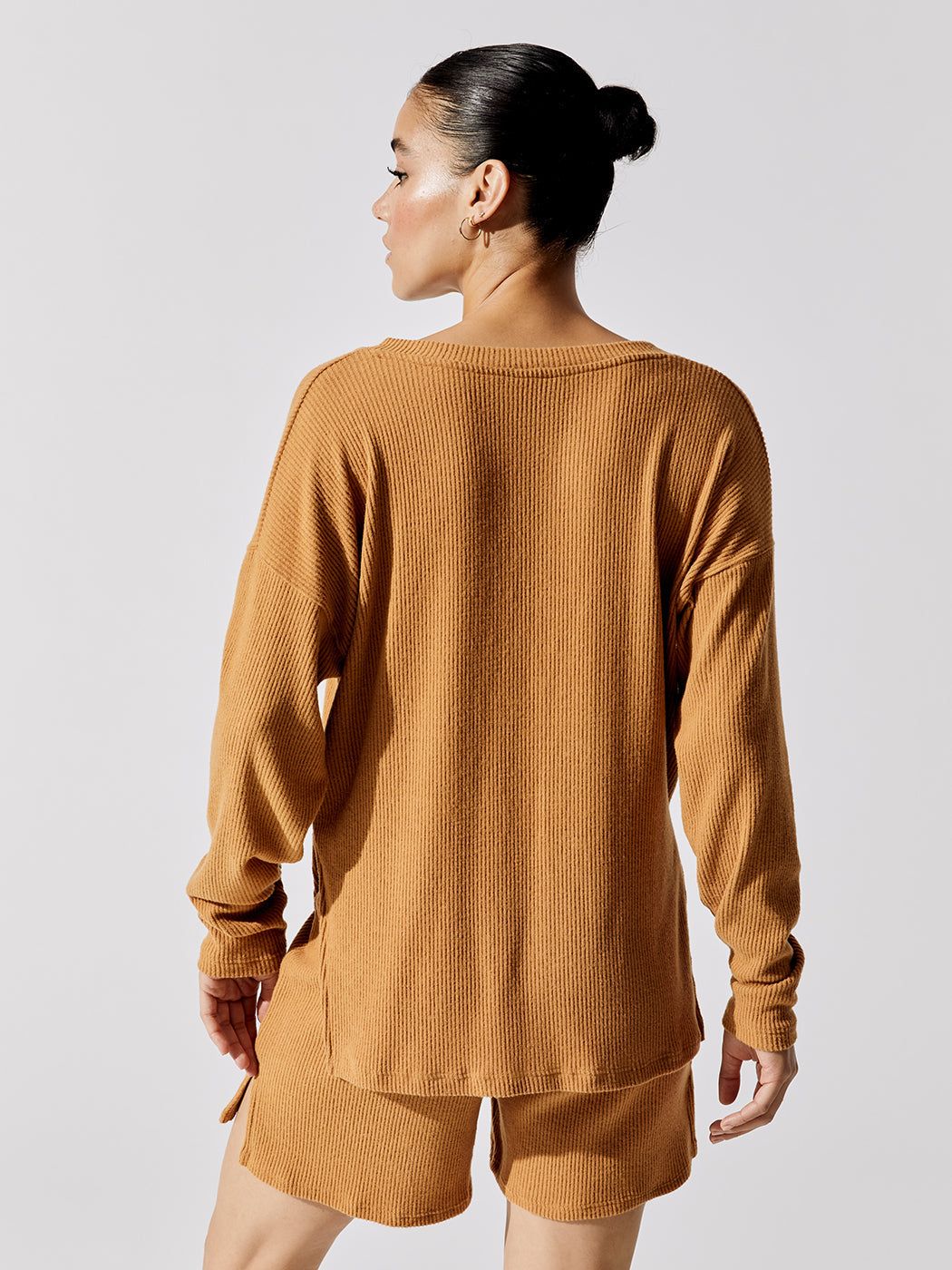 Brushed Ribbed Top With Side Slits - Brown Sugar sold by Carbon38 product image thumbnail 2