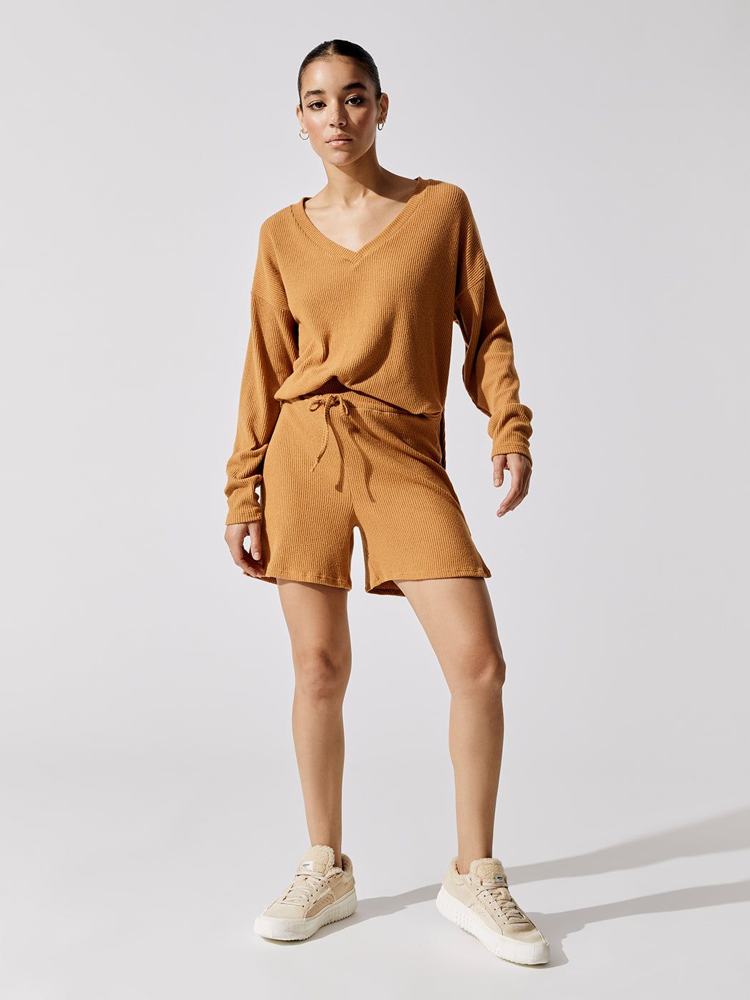 Brushed Ribbed Top With Side Slits - Brown Sugar sold by Carbon38 product image thumbnail 4