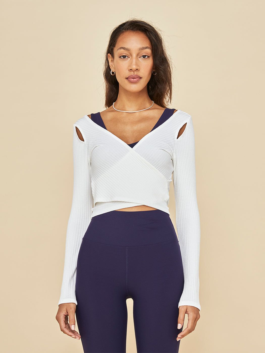 Long Sleeve Cut Out Wrap Top - White sold by Carbon38