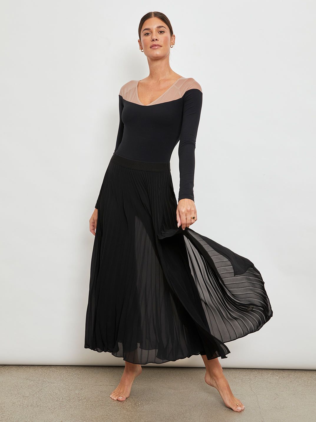 MESH L/S V-NECK TOP - BLACK sold by Carbon38 product image thumbnail 3