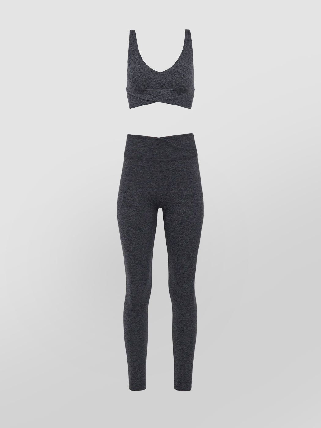 DARK HEATHER MELT WRAP BRA + LEGGING sold by Carbon38