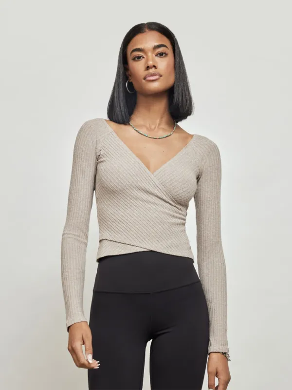 Long Sleeve Wrap Top - Beige sold by Carbon38