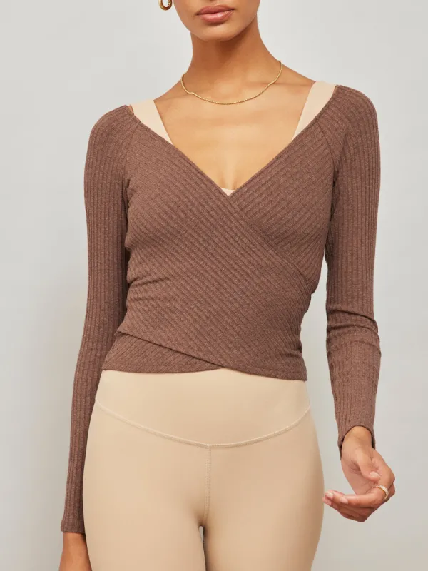Long Sleeve Wrap Top - Tobacco sold by Carbon38