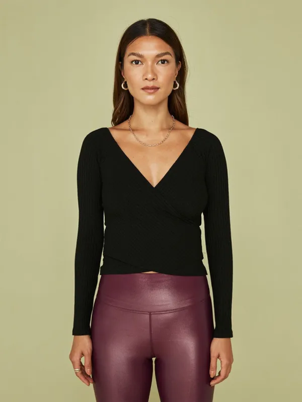 Long Sleeve Wrap Top - Black sold by Carbon38