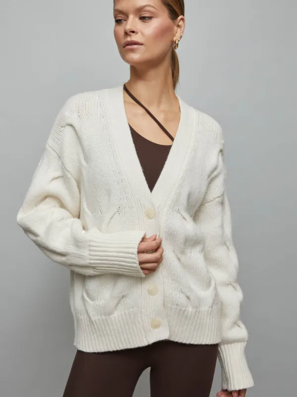 Chunky Button-Front Cardigan - Ivory sold by Carbon38
