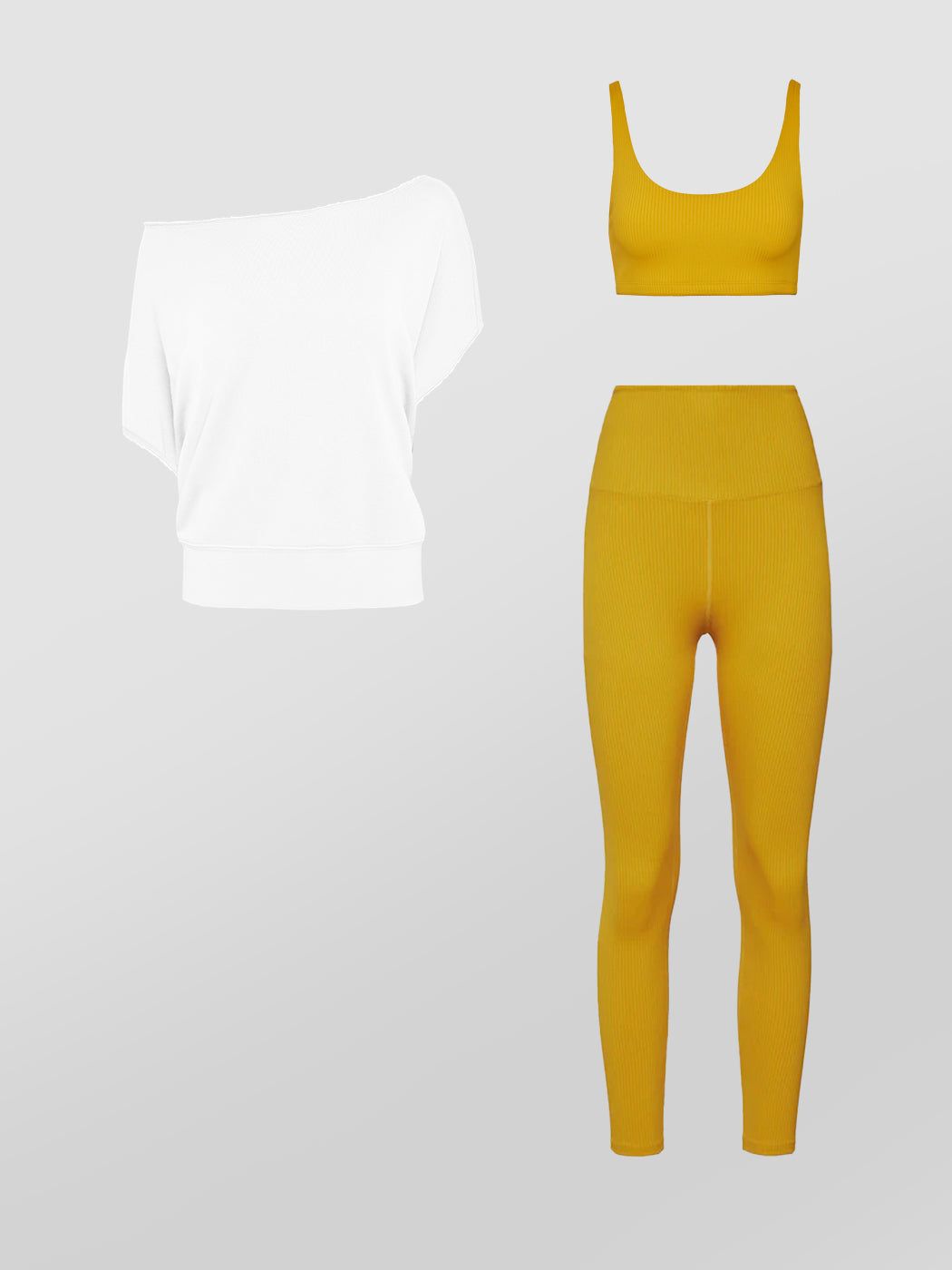 RIBBED BRA & LEGGING & SHORT SLEEVE OFF-SHOULDER BUNDLE sold by Carbon38