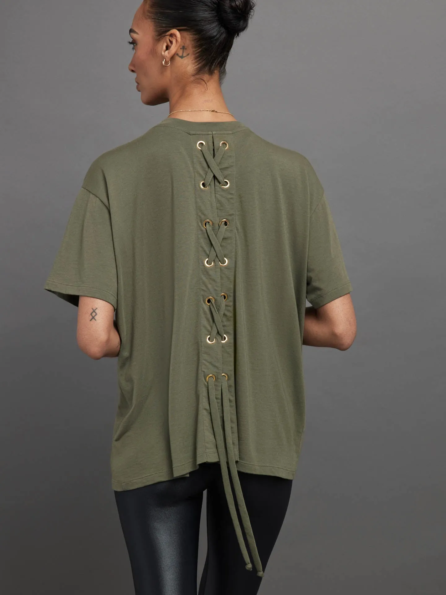 LACE UP TUNIC - Olive sold by Carbon38
