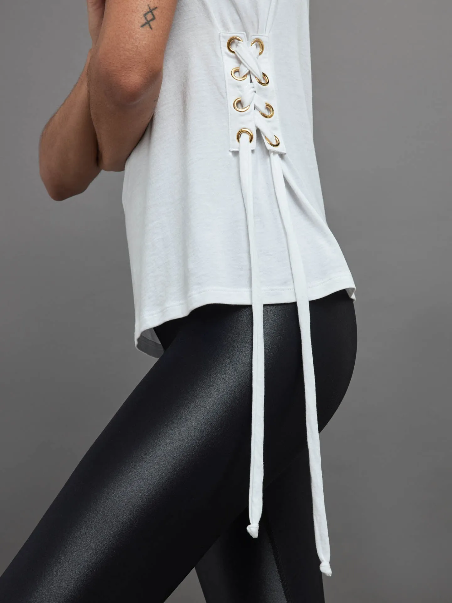 SIDE LACE UP TANK - White sold by Carbon38