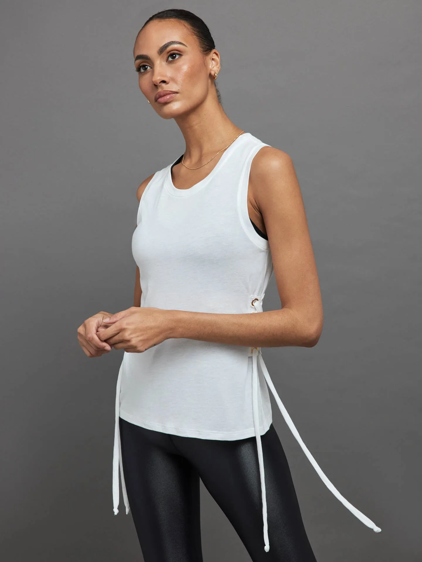 SIDE LACE UP TANK - White sold by Carbon38 product image thumbnail 2