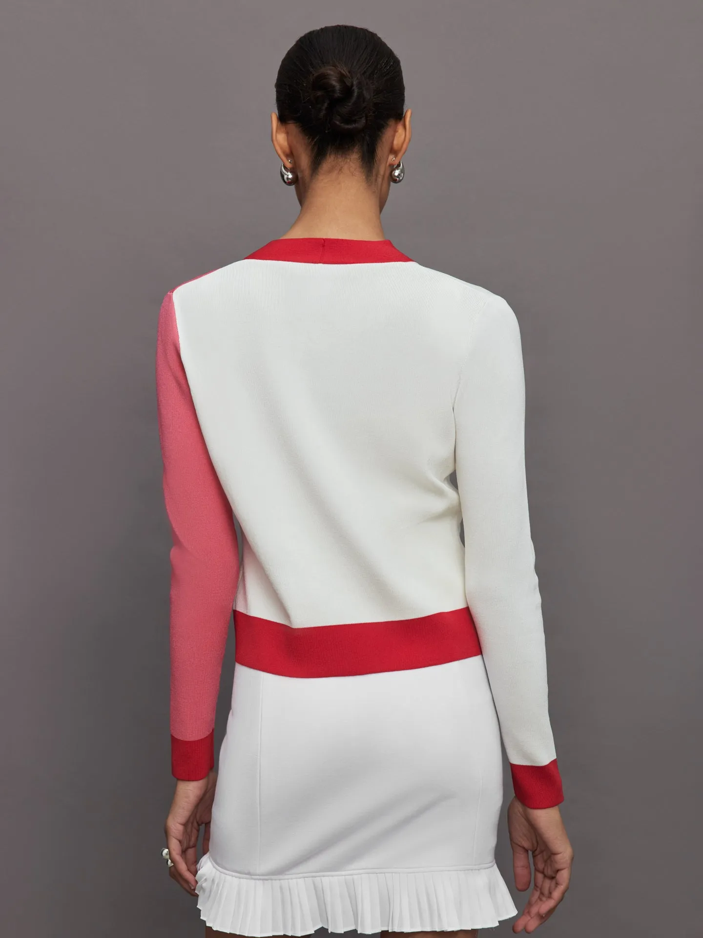 Colorblock Cardigan - White/ Tomato Red/ Pink Lemonade sold by Carbon38 product image thumbnail 4