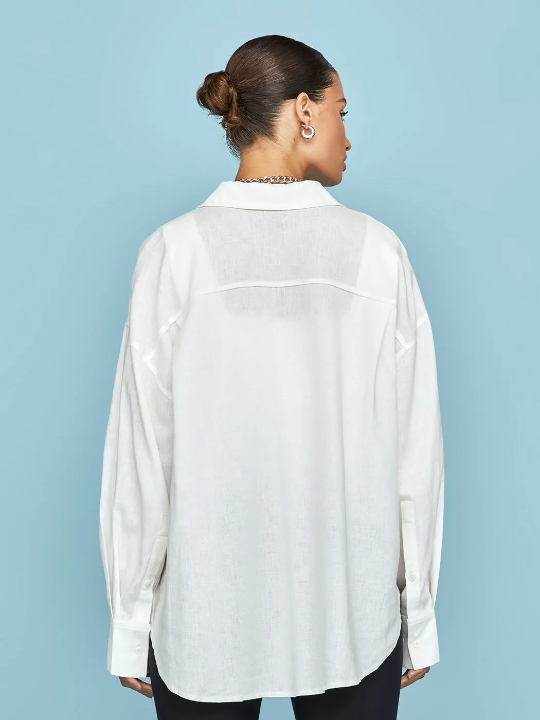 Linen Oversized Button Up Shirt - Cream sold by Carbon38 product image thumbnail 5