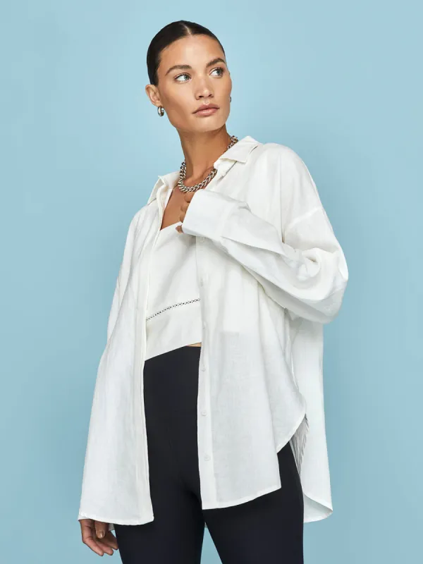 Linen Oversized Button Up Shirt - Cream sold by Carbon38