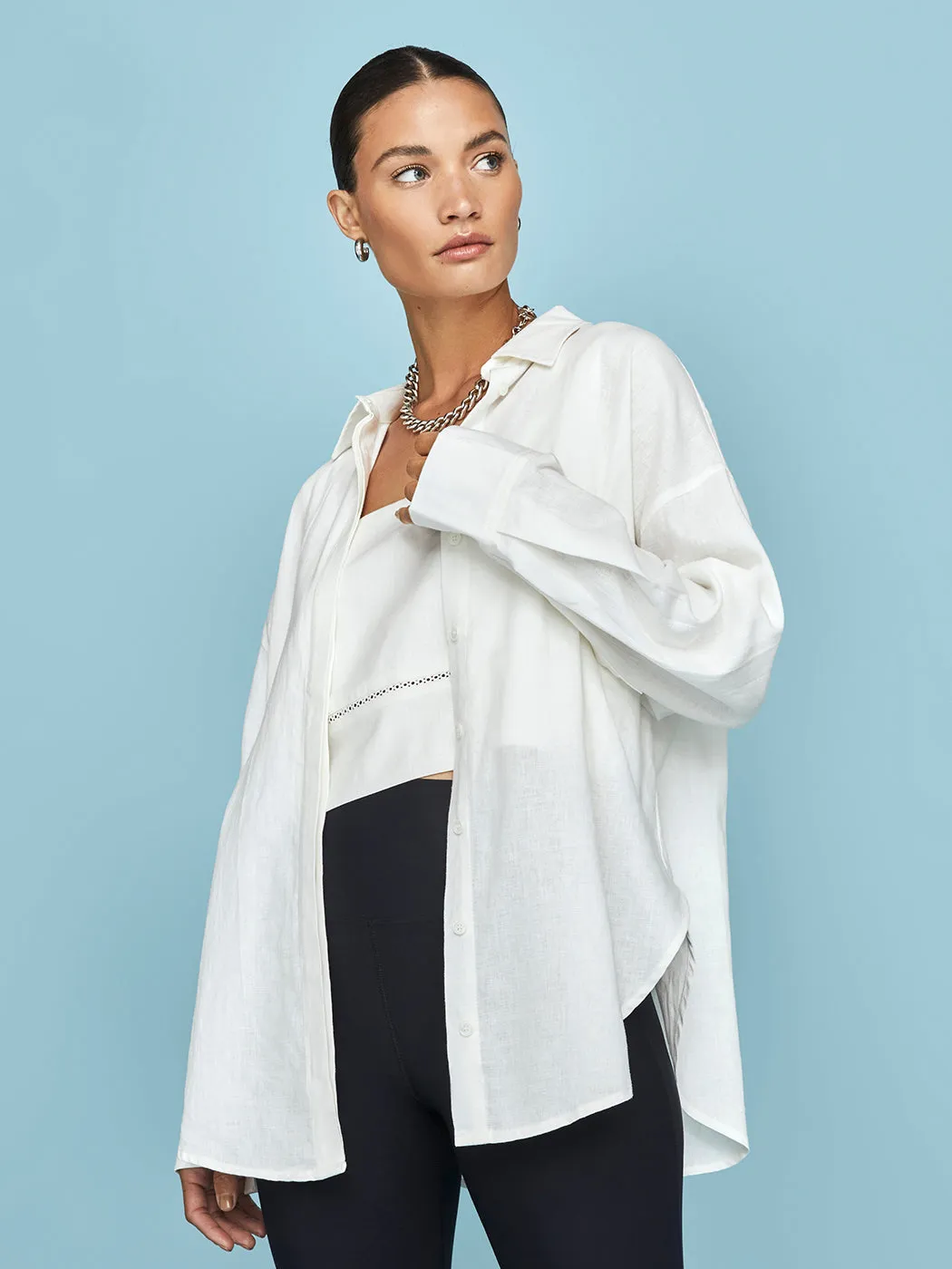 Linen Oversized Button Up Shirt - Cream sold by Carbon38