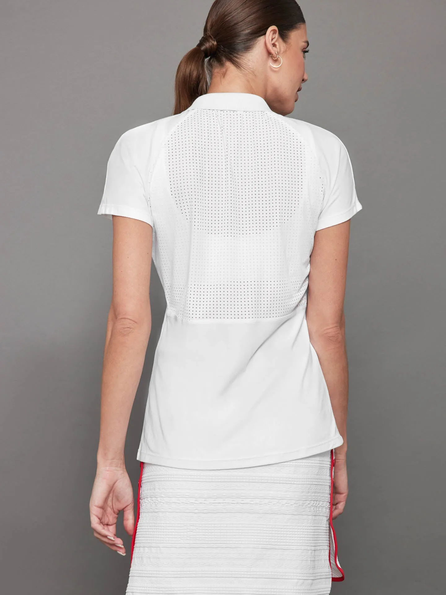 Mesh Zip Performance Polo - White with Red Trim sold by Carbon38 product image thumbnail 4