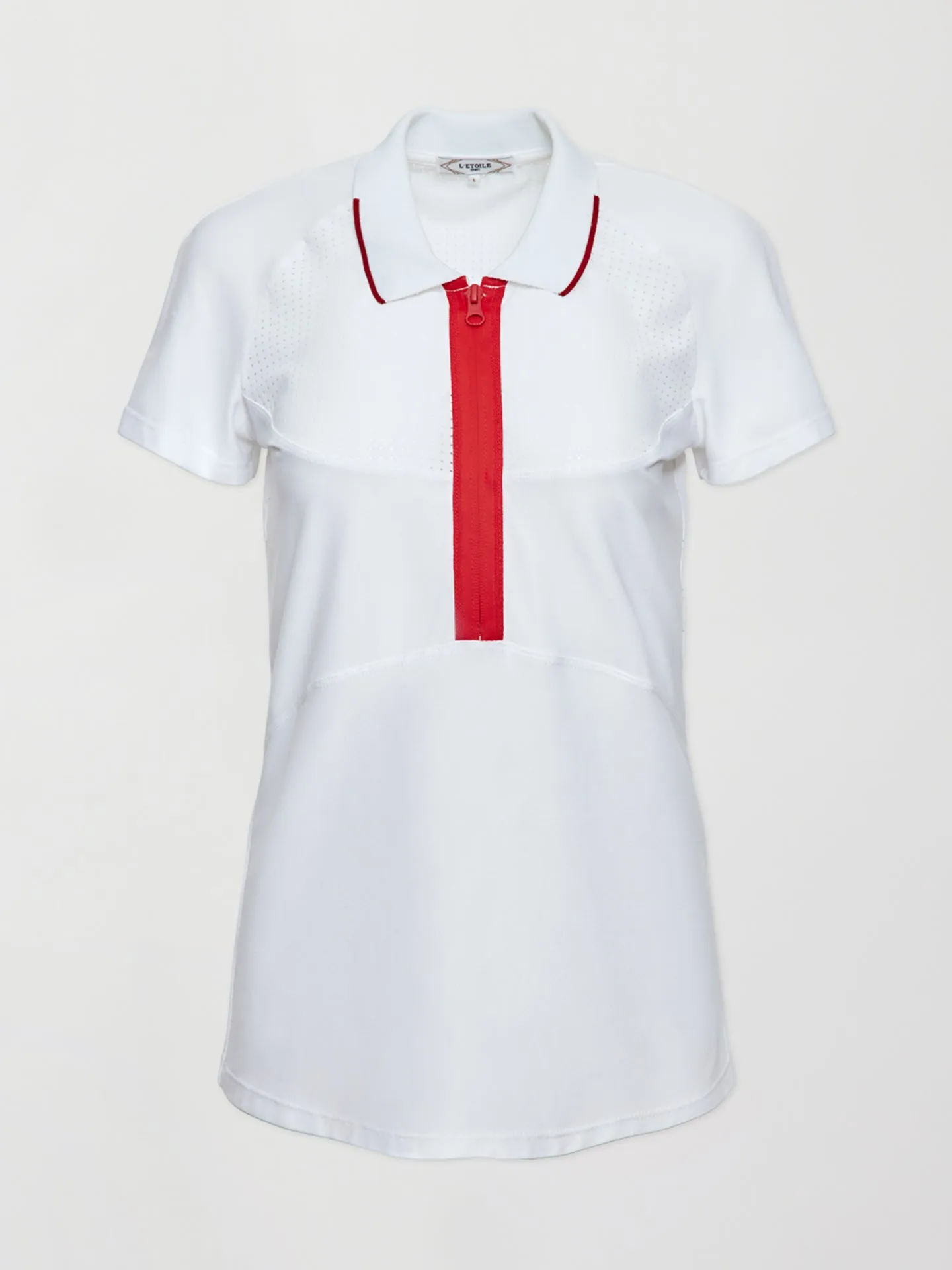 Mesh Zip Performance Polo - White with Red Trim sold by Carbon38 product image thumbnail 5