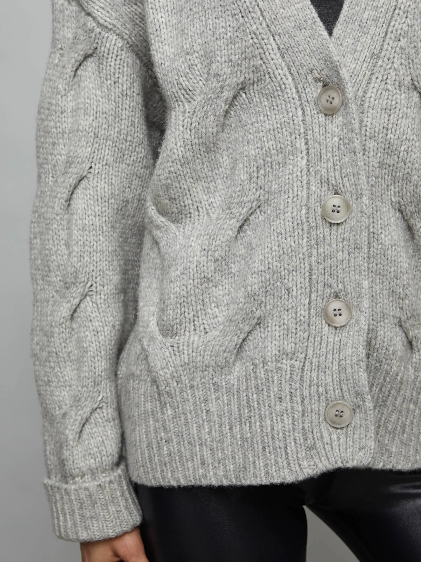 Chunky Button-Front Cardigan - Heather Grey sold by Carbon38 product image thumbnail 2